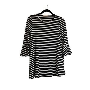 First Look Striped 3/4 Bell Sleeve Black White Top Blouse Womens Size S